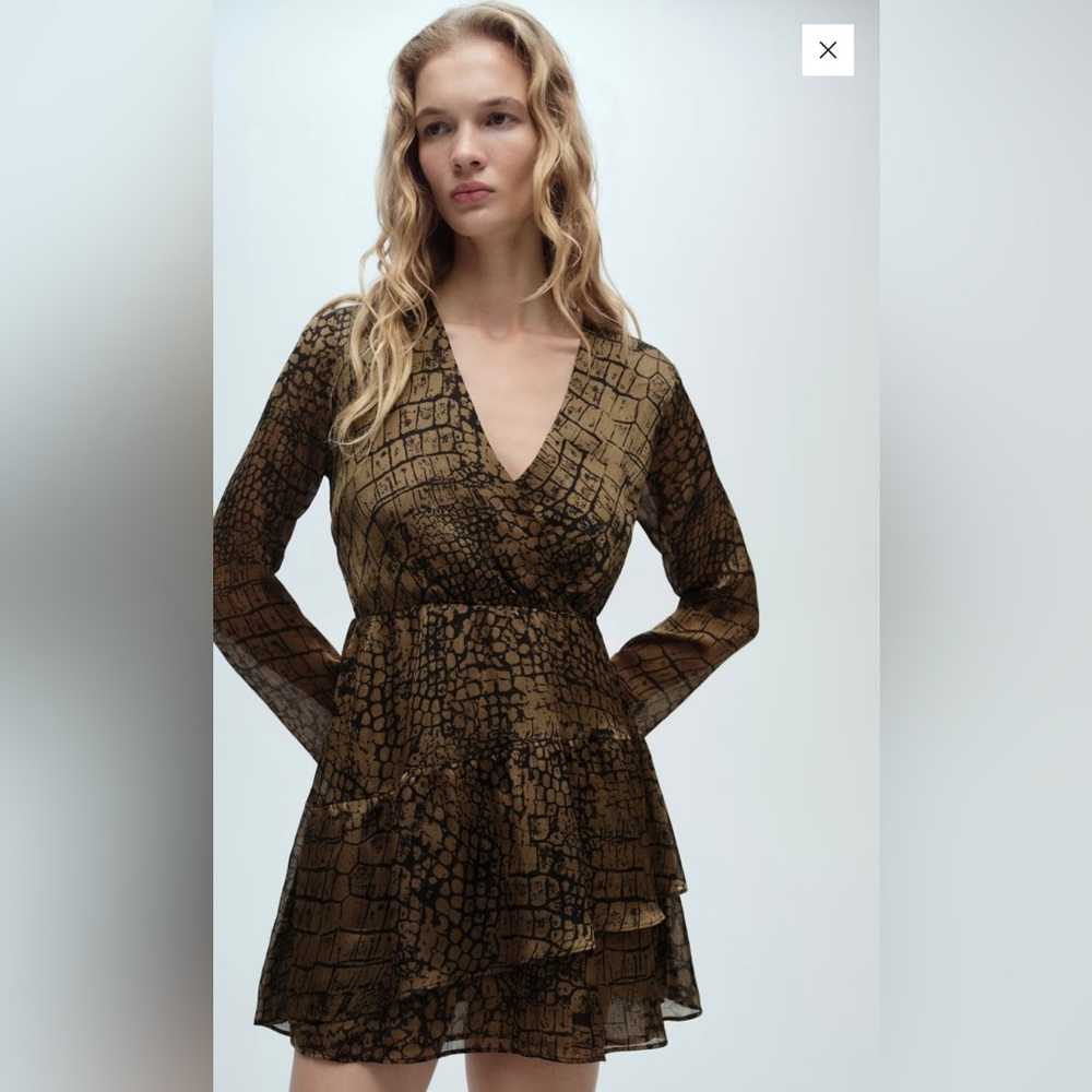 MANGO Animal Print Ruffle Dress NWT